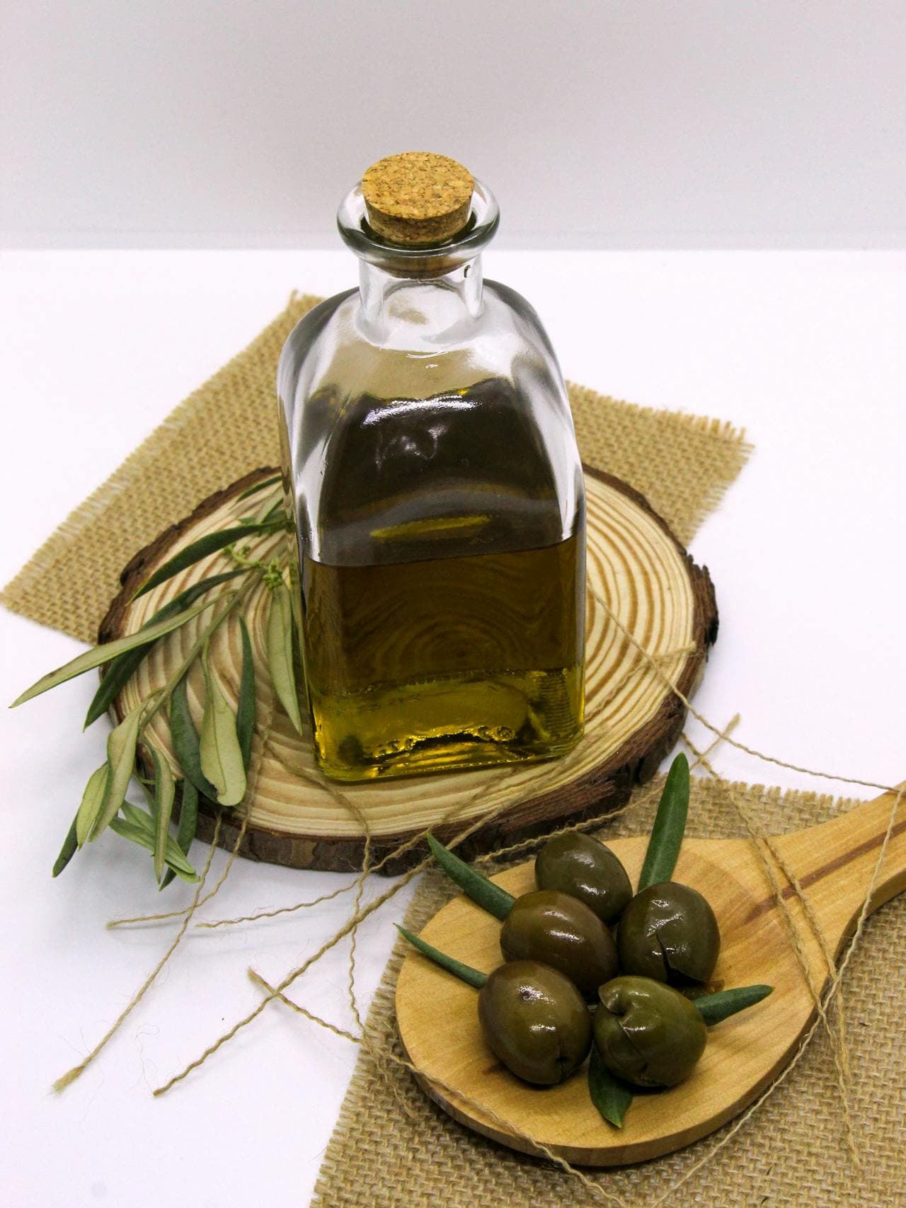 Olive branch with green and ripening fruit.